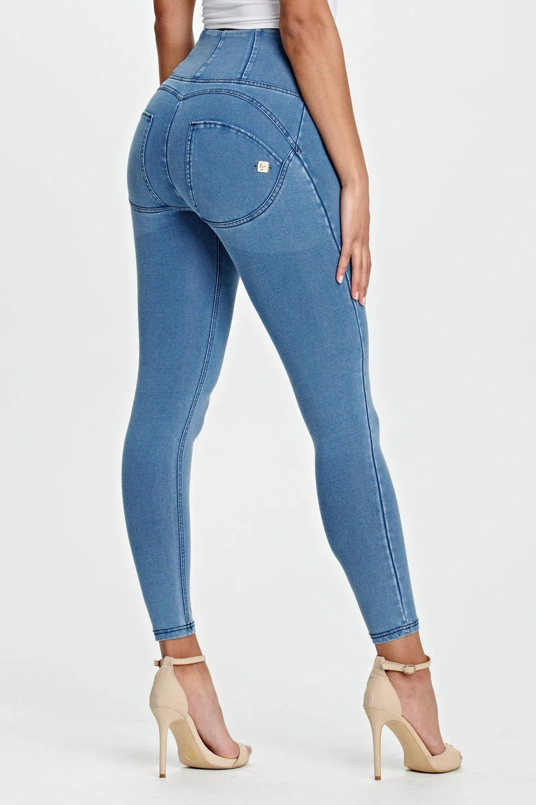 WRUP Denim - High Waisted - Full Length - Light Blue + Blue Stitching 2