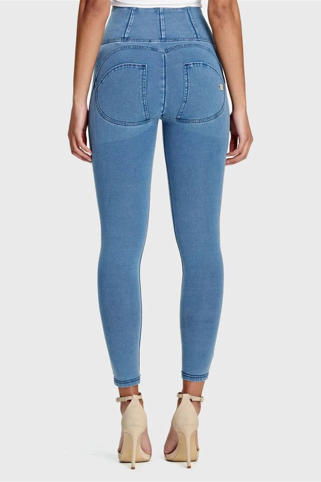 WRUP Denim - High Waisted - Full Length - Light Blue + Blue Stitching 3