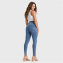 WRUP Denim - High Waisted - Full Length - Light Blue + Yellow Stitching