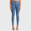 WRUP Denim - High Waisted - Full Length - Light Blue + Yellow Stitching