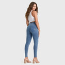 WRUP Denim - High Waisted - Full Length - Light Blue + Yellow Stitching