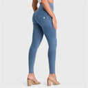 WRUP Denim - High Waisted - Full Length - Light Blue + Yellow Stitching