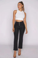 WRUP Denim - High Waisted - Kick Flare - Black + Black Stitching