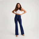 WRUP Denim - High Waisted - Super Flare - Dark Blue + Blue Stitching