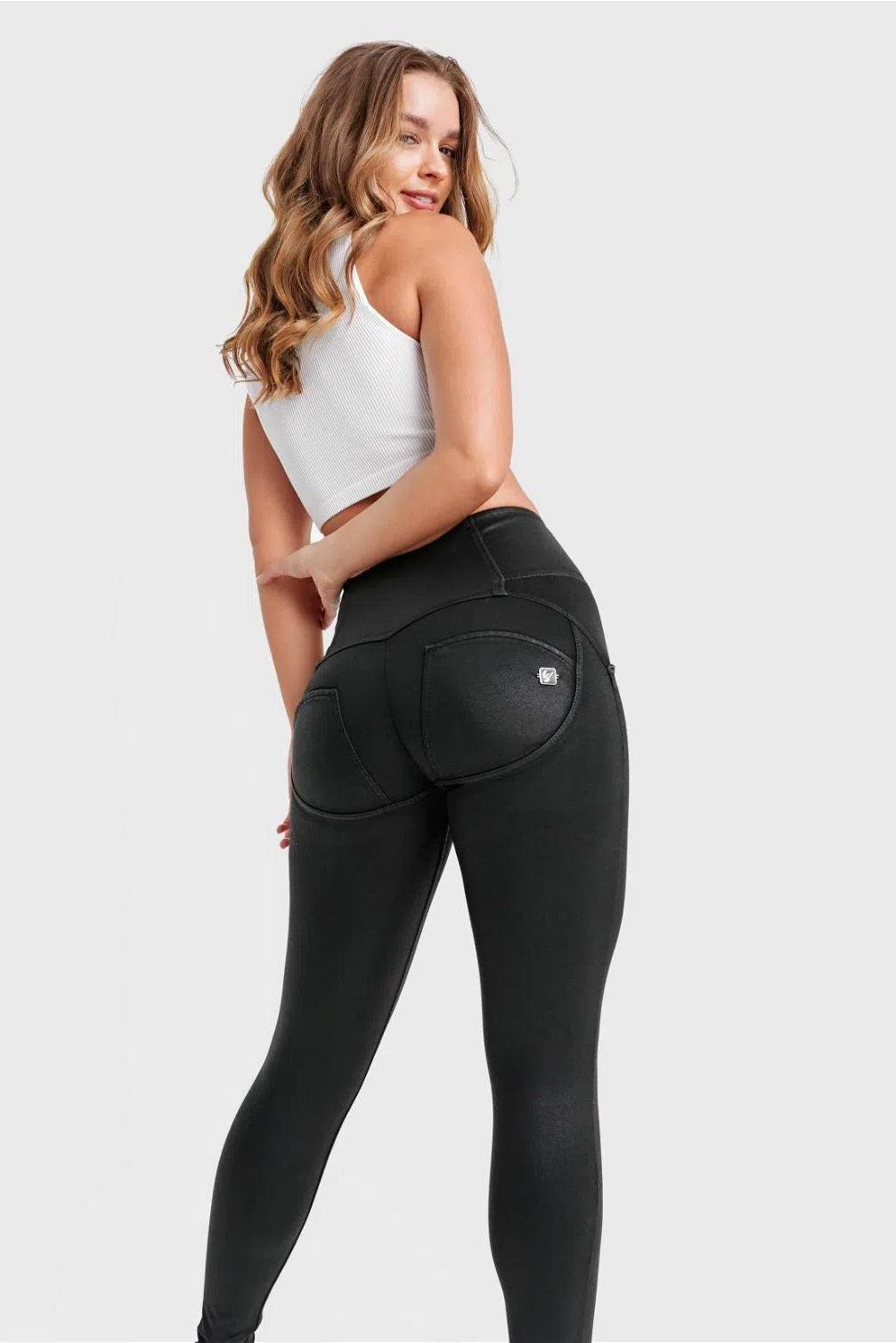 WRUP Denim Limited Edition - High Waisted - Full Length - Coated Black + Black Stitching 2
