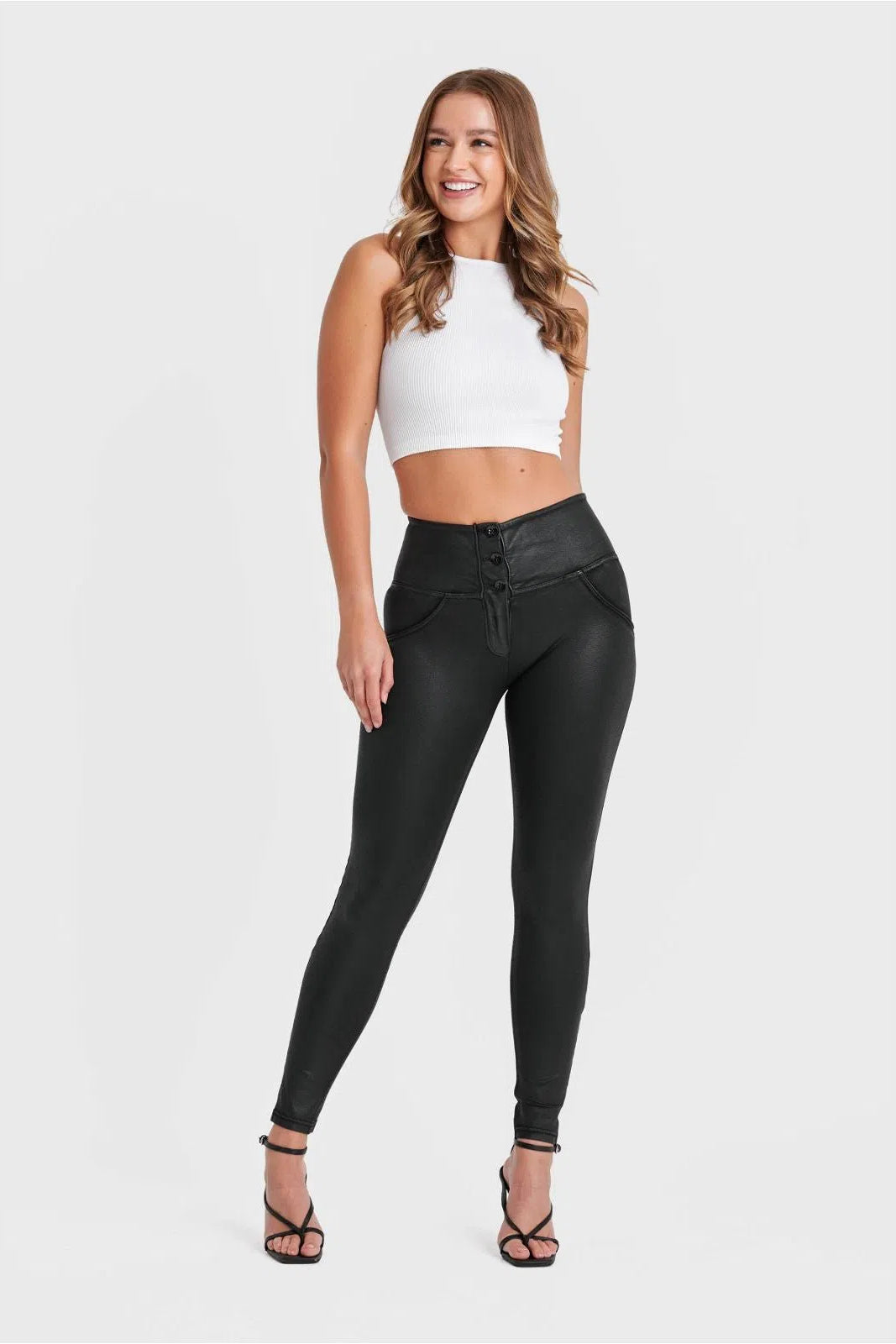 WRUP Denim Limited Edition - High Waisted - Full Length - Coated Black + Black Stitching 3