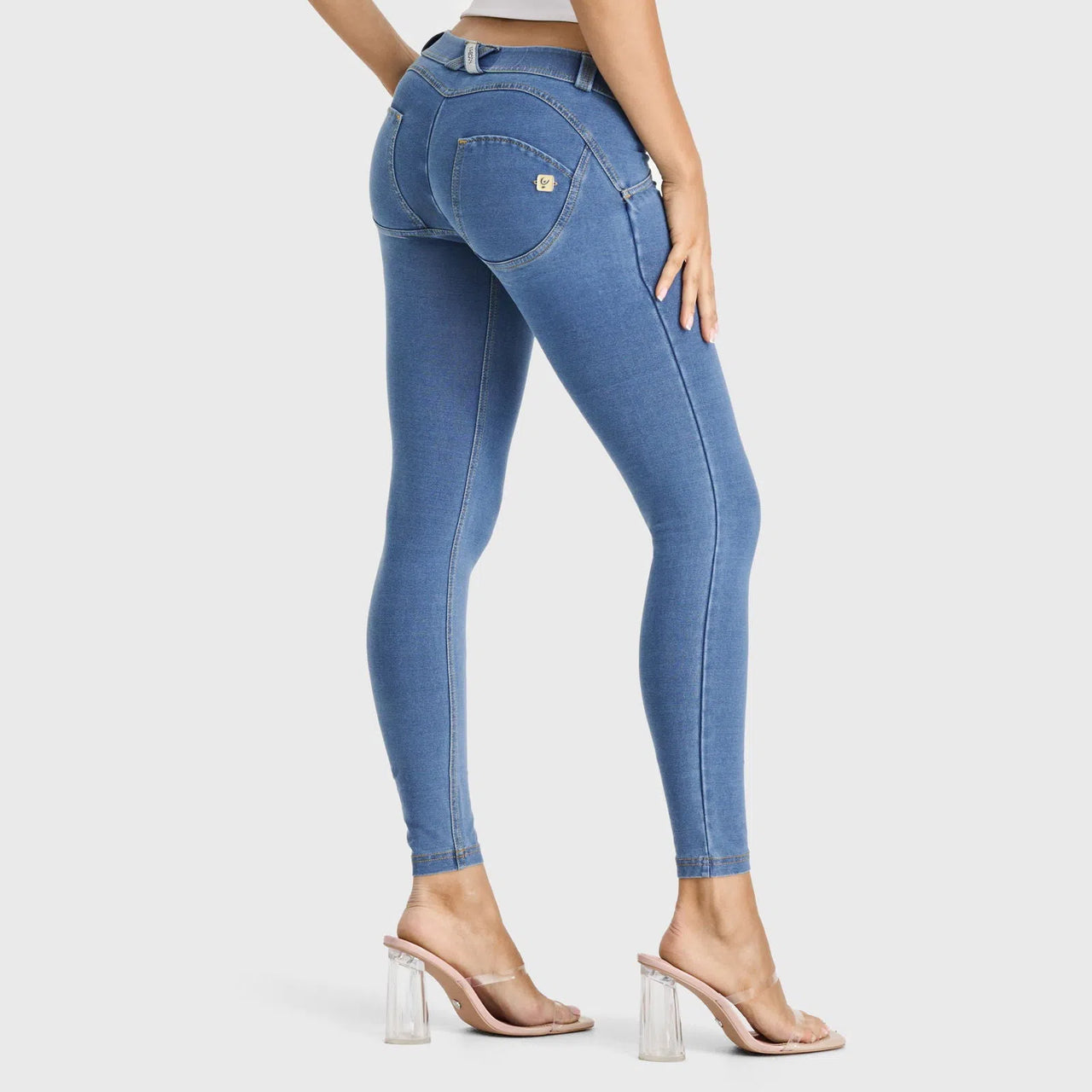 WRUP Denim - Low Rise - 7/8 Length - Light Blue + Yellow Stitching