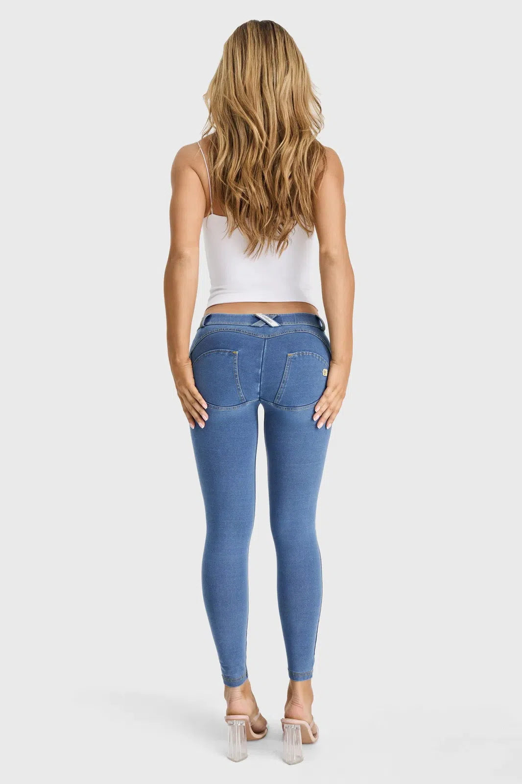 WRUP Denim - Low Rise - Full Length - Light Blue + Yellow Stitching 3