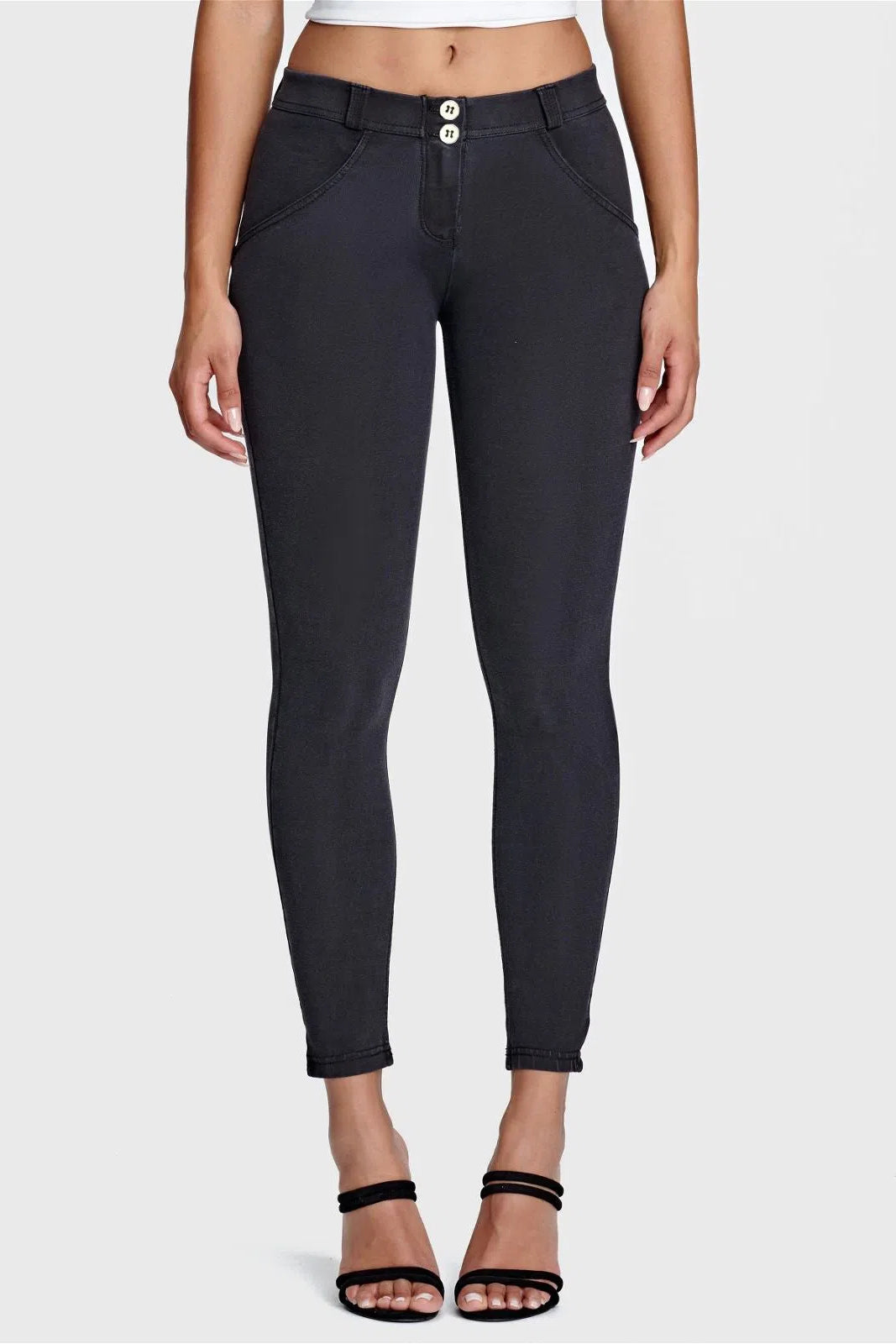 WRUP Denim - Mid Rise - 7/8 Length - Black + Black Stitching 2
