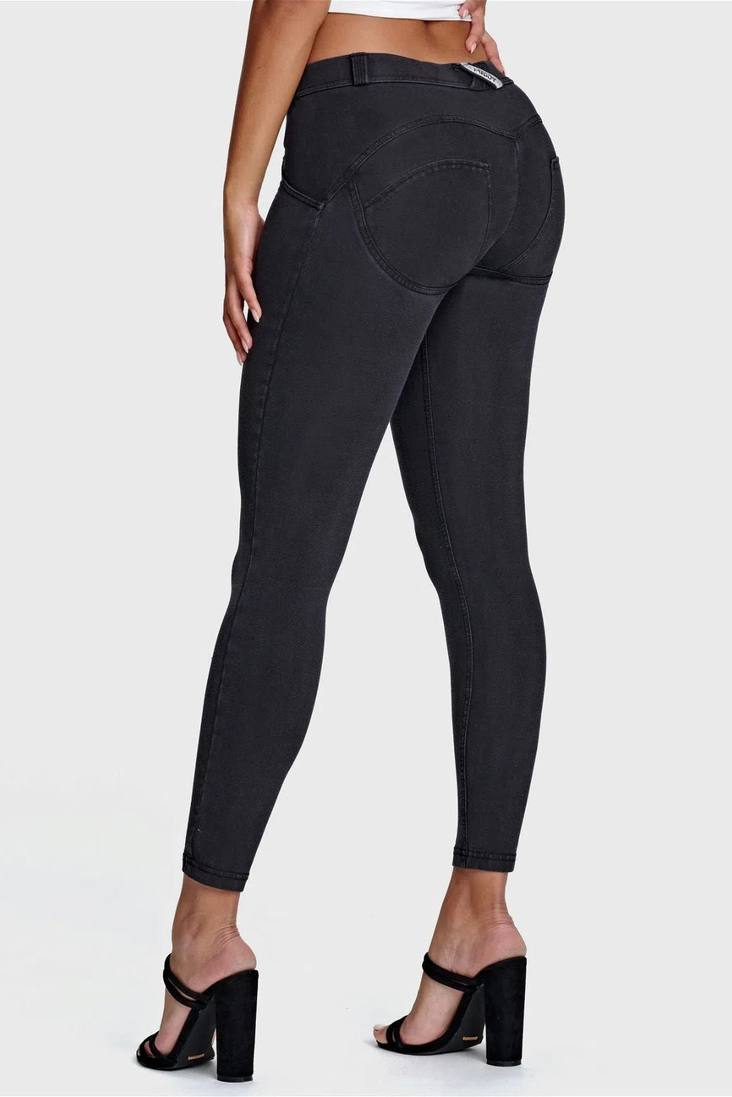 WRUP Denim - Mid Rise - 7/8 Length - Black + Black Stitching 3
