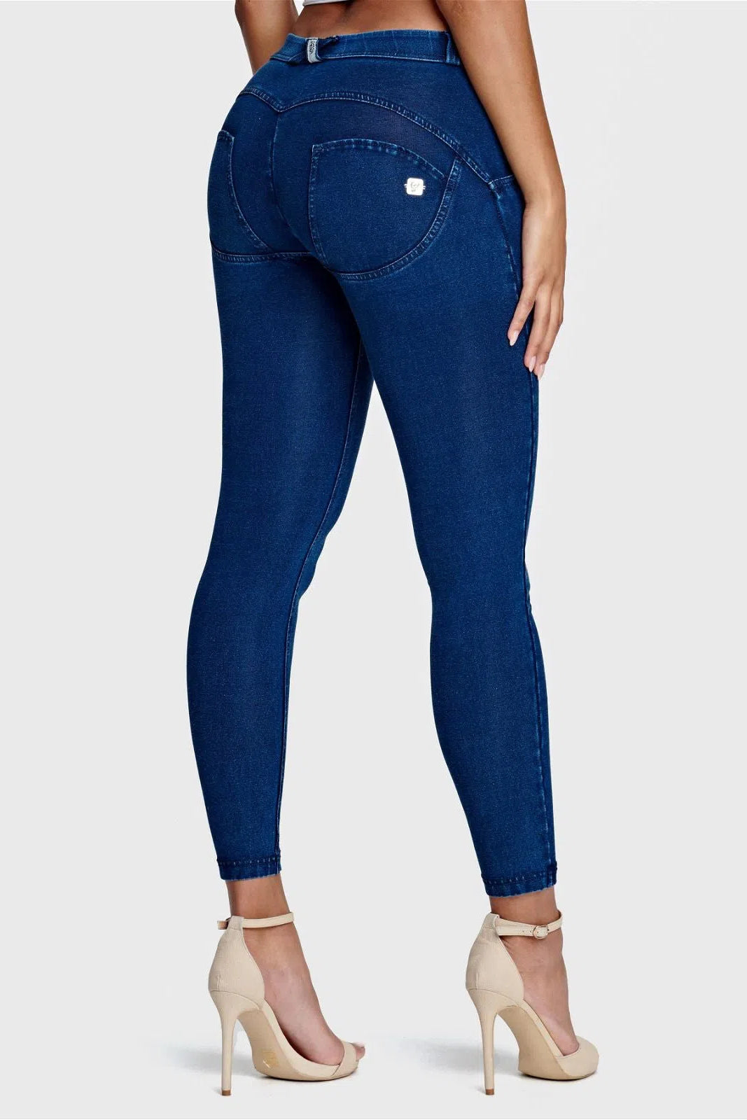 WRUP Denim - Mid Rise - 7/8 Length - Dark Blue + Blue Stitching 3