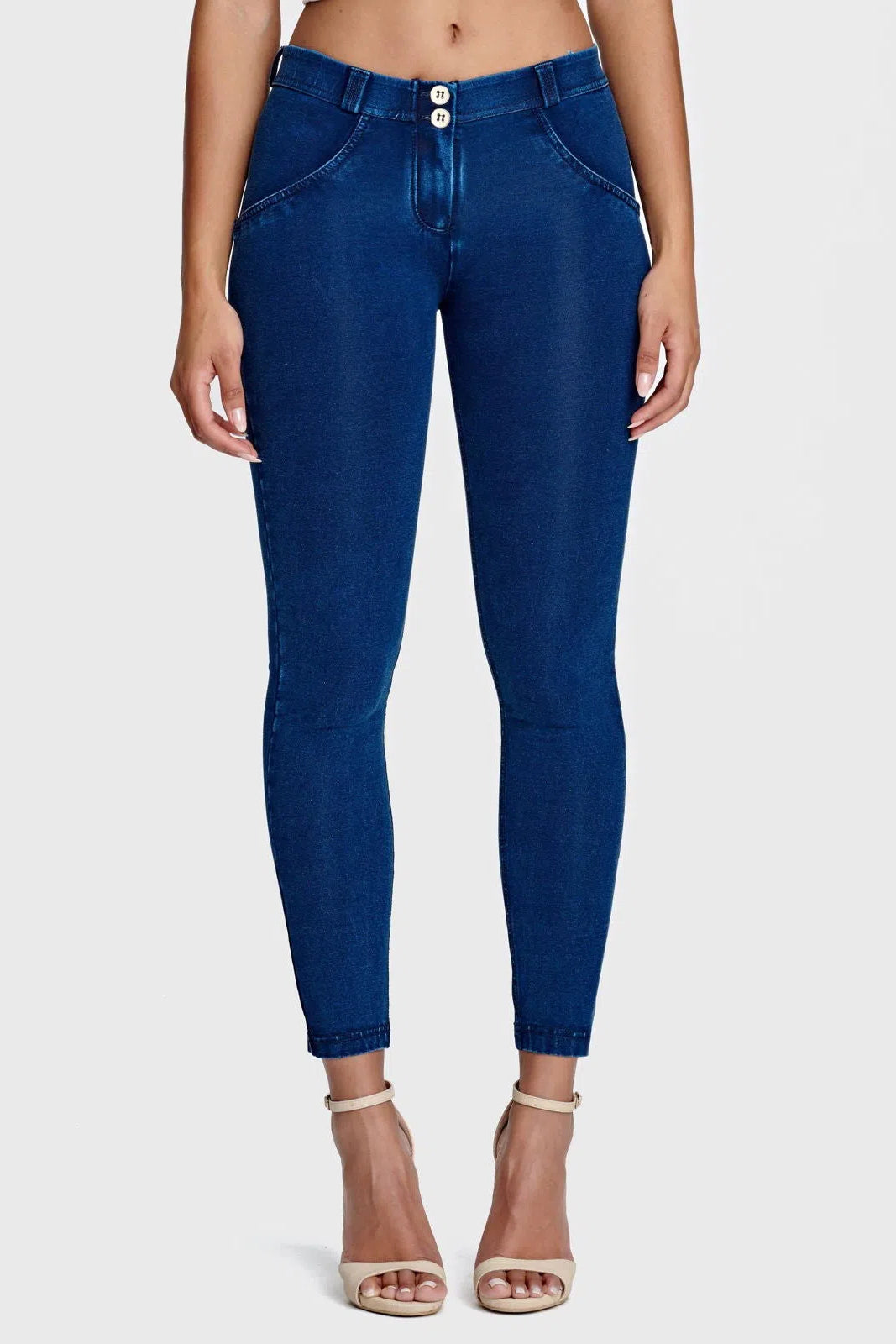 WRUP Denim - Mid Rise - 7/8 Length - Dark Blue + Blue Stitching 2