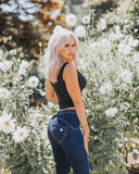 WRUP Denim - Mid Rise - 7/8 Length - Dark Blue + Yellow Stitching