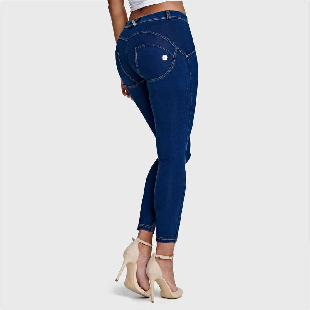 WRUP Denim - Mid Rise - 7/8 Length - Dark Blue + Yellow Stitching