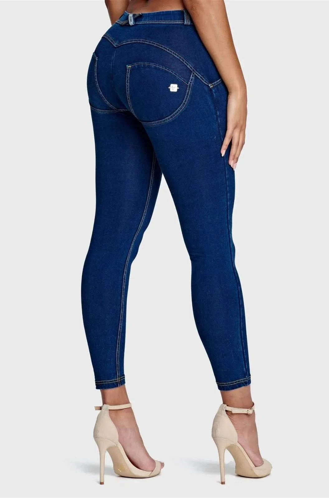 WRUP Denim - Mid Rise - 7/8 Length - Dark Blue + Yellow Stitching