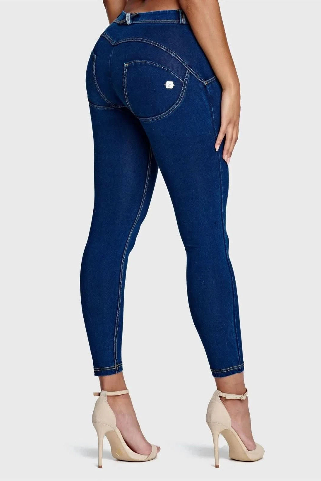 WRUP Denim - Mid Rise - 7/8 Length - Dark Blue + Yellow Stitching 1