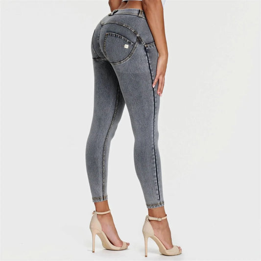WRUP Denim - Mid Rise - 7/8 Length - Grey + Yellow Stitching