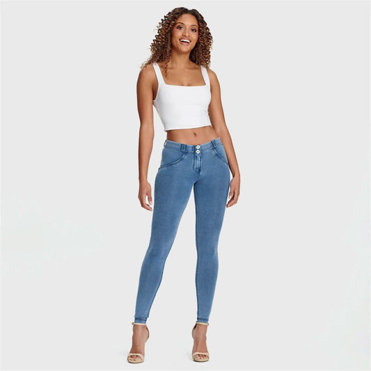 WRUP Denim - Mid Rise - 7/8 Length - Light Blue + Blue Stitching