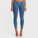 WRUP Denim - Mid Rise - 7/8 Length - Light Blue + Yellow Stitching