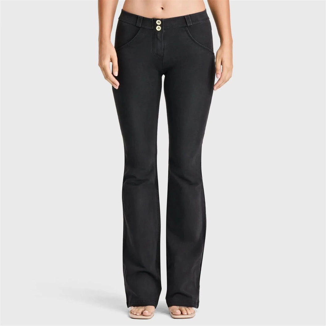 WRUP Denim - Mid Rise - Bell Bottom Flare - Black + Black Stitching