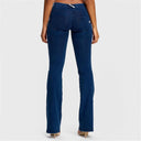 WRUP Denim - Mid Rise - Bell Bottom Flare - Dark Blue + Blue Stitching