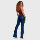 WRUP Denim - Mid Rise - Bell Bottom Flare - Dark Blue + Blue Stitching