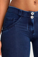 WRUP Denim - Mid Rise - Bell Bottom Flare - Dark Blue + Blue Stitching