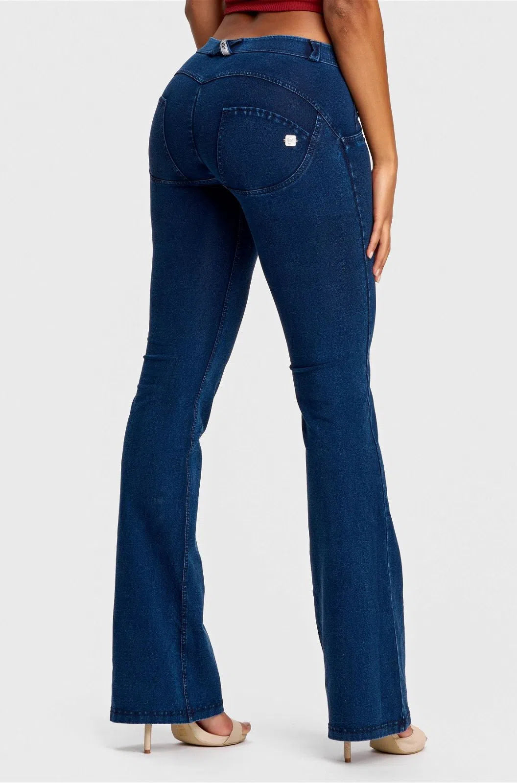 WRUP Denim - Mid Rise - Bell Bottom Flare - Dark Blue + Blue Stitching