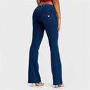 WRUP Denim - Mid Rise - Bell Bottom Flare - Dark Blue + Blue Stitching