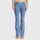 WRUP Denim - Mid Rise - Bell Bottom Flare - Light Blue + Yellow Stitching