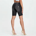 WRUP Denim - Mid Rise - Biker Shorts - Black + Black Stitching