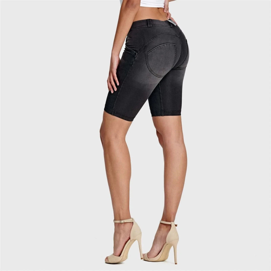 WRUP Denim - Mid Rise - Biker Shorts - Black + Black Stitching