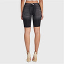WRUP Denim - Mid Rise - Biker Shorts - Black + Black Stitching