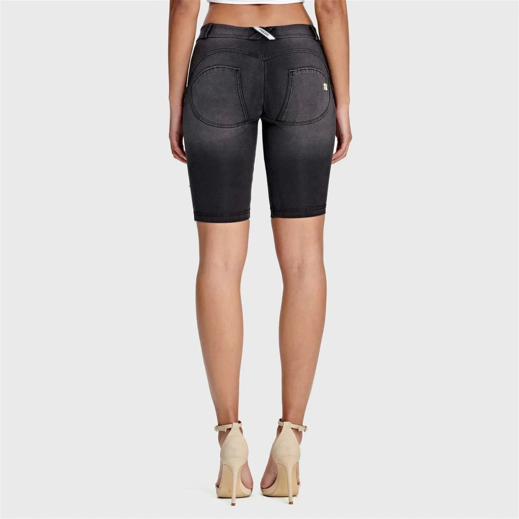 WRUP Denim - Mid Rise - Biker Shorts - Black + Black Stitching