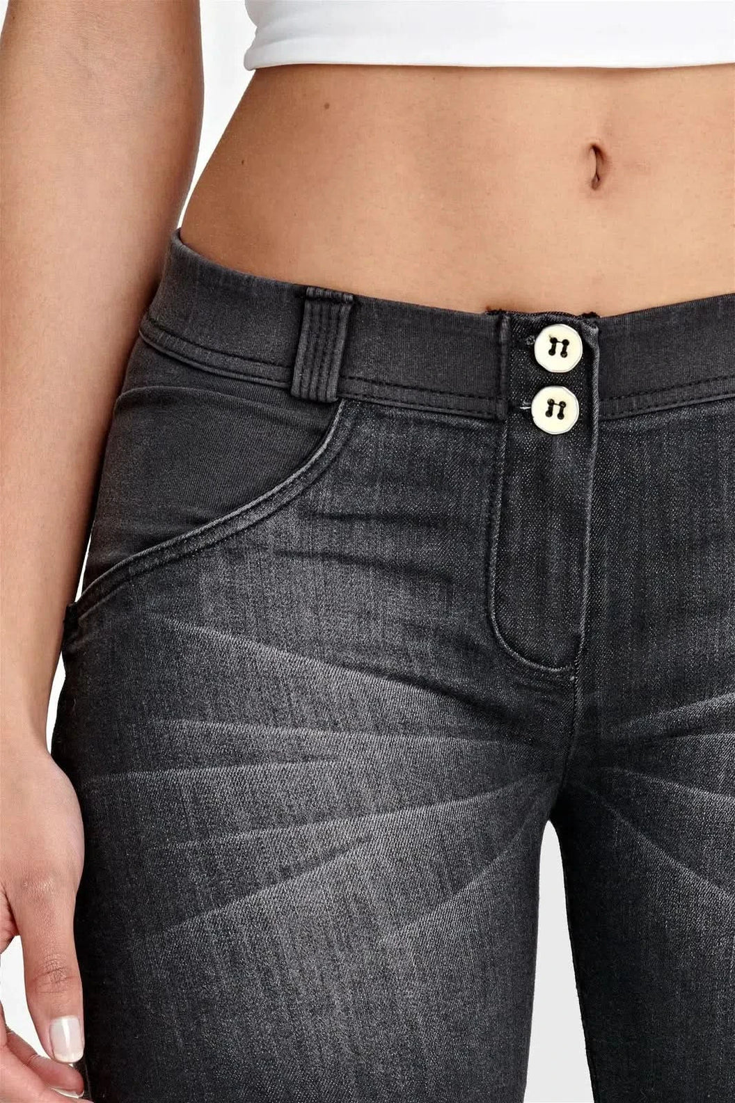 WRUP Denim - Mid Rise - Biker Shorts - Black + Black Stitching