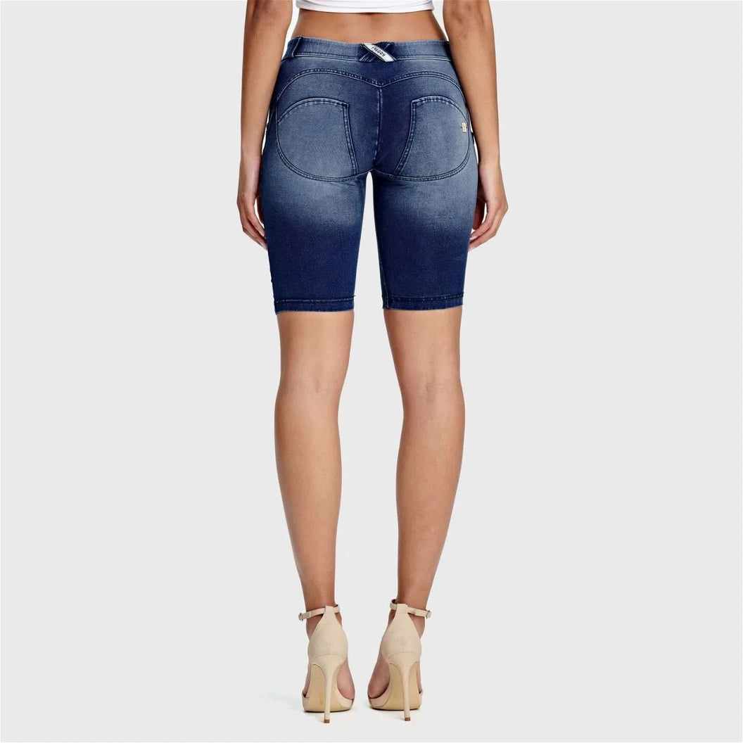 WRUP Denim - Mid Rise - Biker Shorts - Dark Blue + Blue Stitching