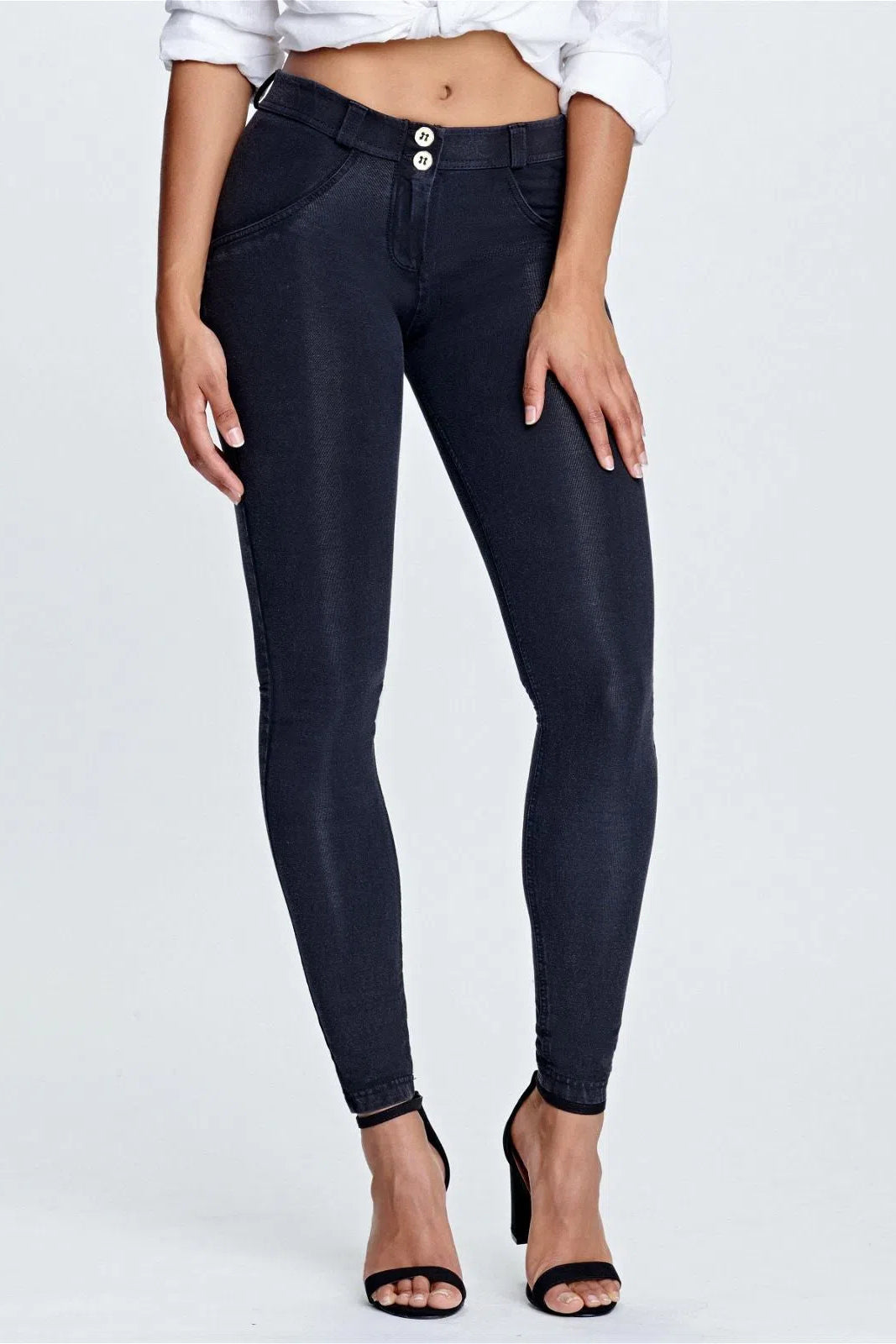 WRUP Denim - Mid Rise - Full Length - Black + Black Stitching 2