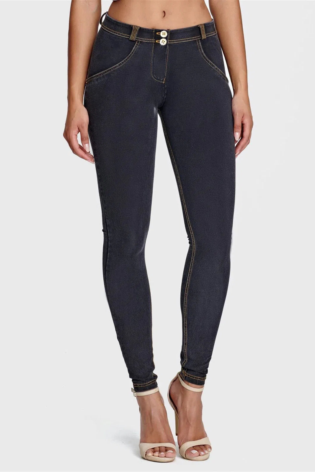 WRUP Denim - Mid Rise - Full Length - Black + Yellow Stitching 2