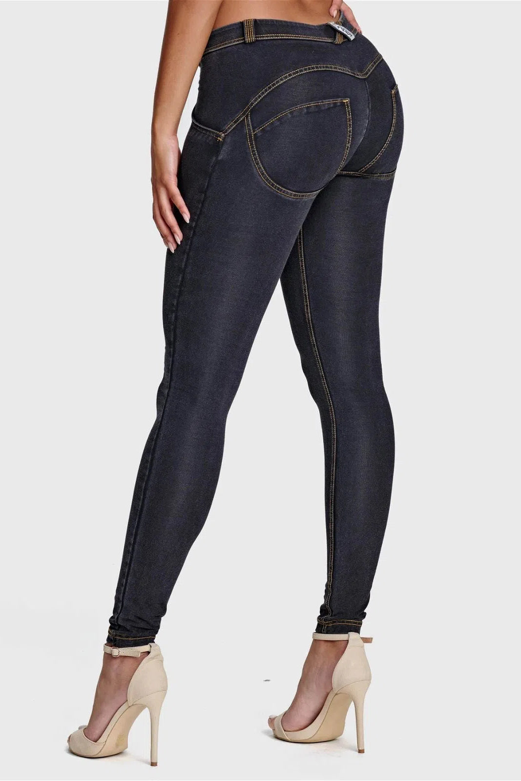 WRUP Denim - Mid Rise - Full Length - Black + Yellow Stitching 3