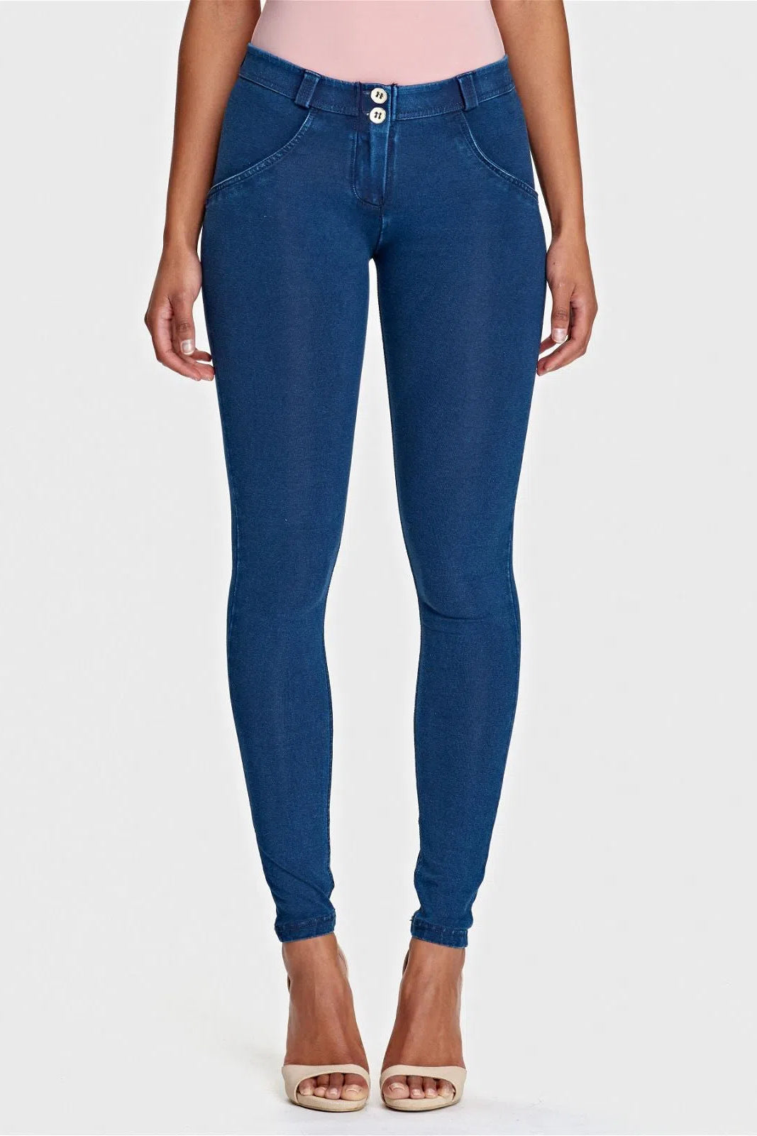 WRUP Denim - Mid Rise - Full Length - Dark Blue + Blue Stitching 2