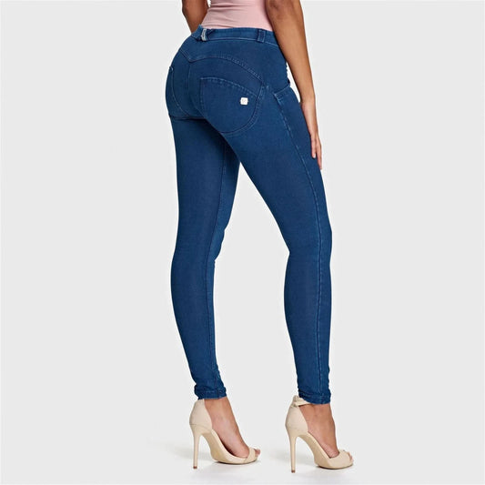 WRUP Denim - Mid Rise - Full Length - Dark Blue + Blue Stitching