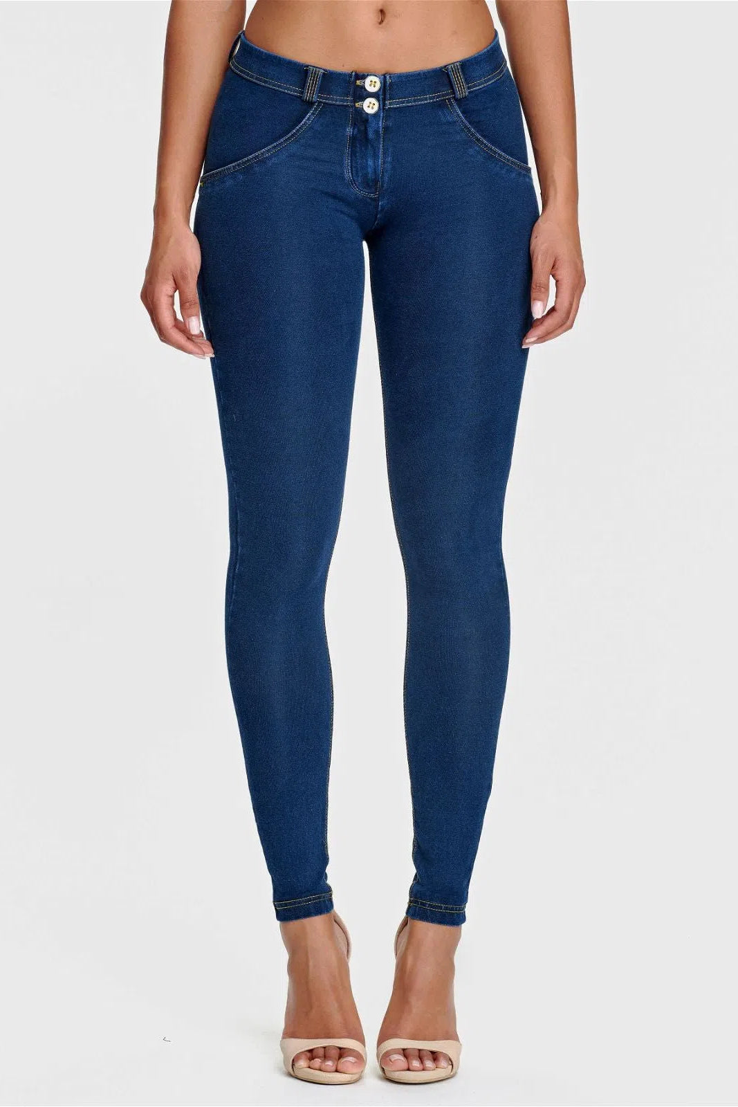 WRUP Denim - Mid Rise - Full Length - Dark Blue + Yellow Stitching 3