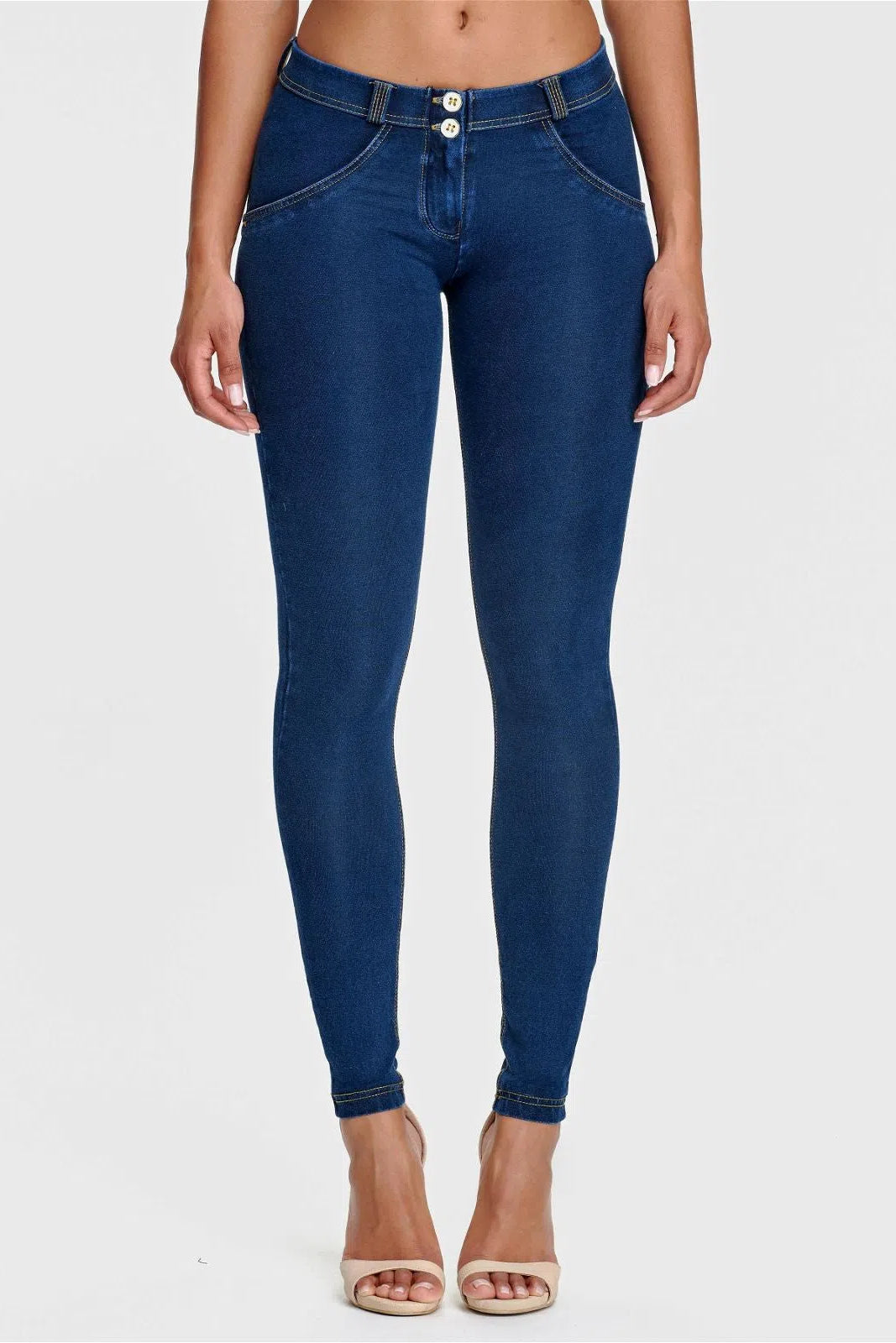 WRUP Denim - Mid Rise - Full Length - Dark Blue + Yellow Stitching 3
