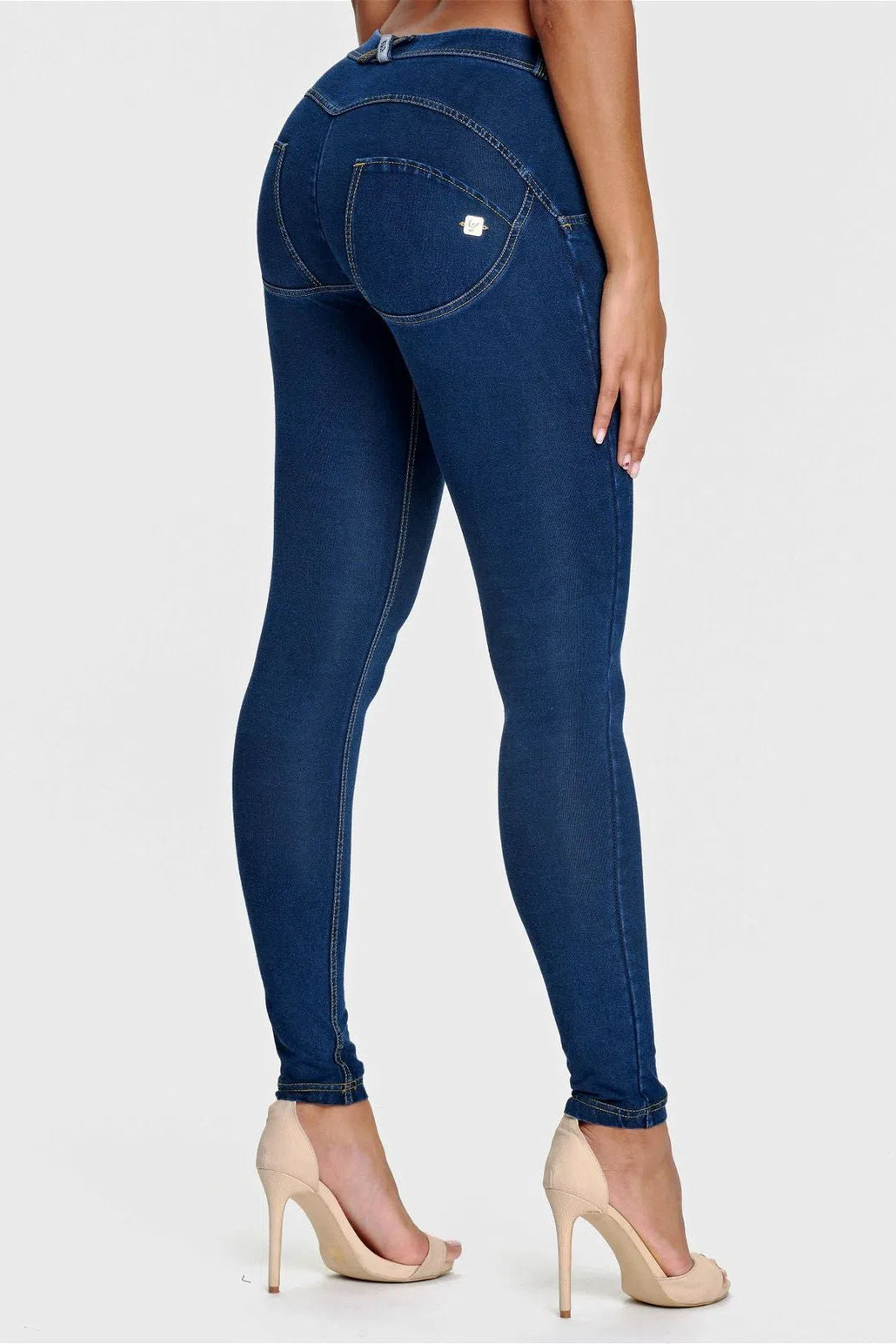 WRUP Denim - Mid Rise - Full Length - Dark Blue + Yellow Stitching 1