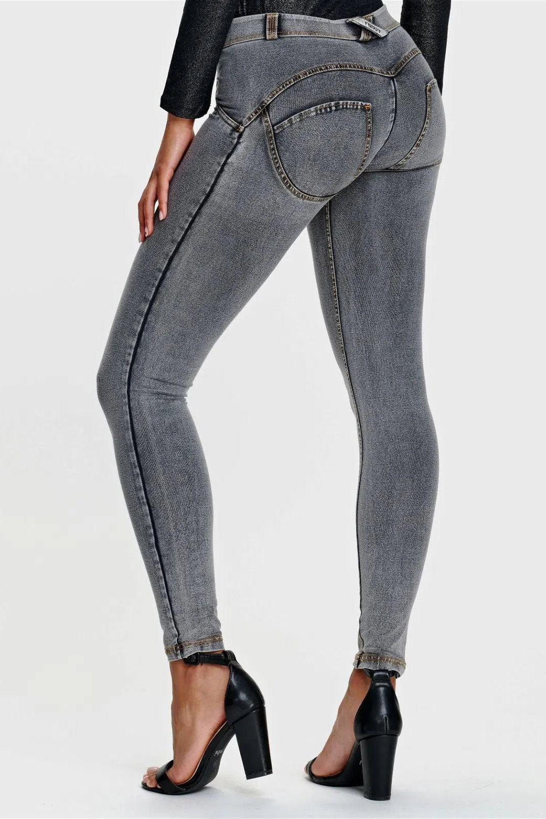WRUP Denim - Mid Rise - Full Length - Grey + Yellow Stitching 2