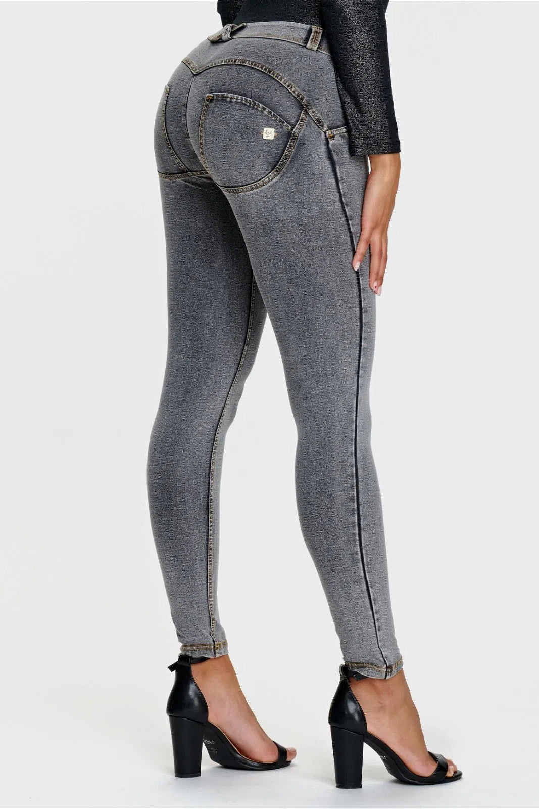 WRUP Denim - Mid Rise - Full Length - Grey + Yellow Stitching 1