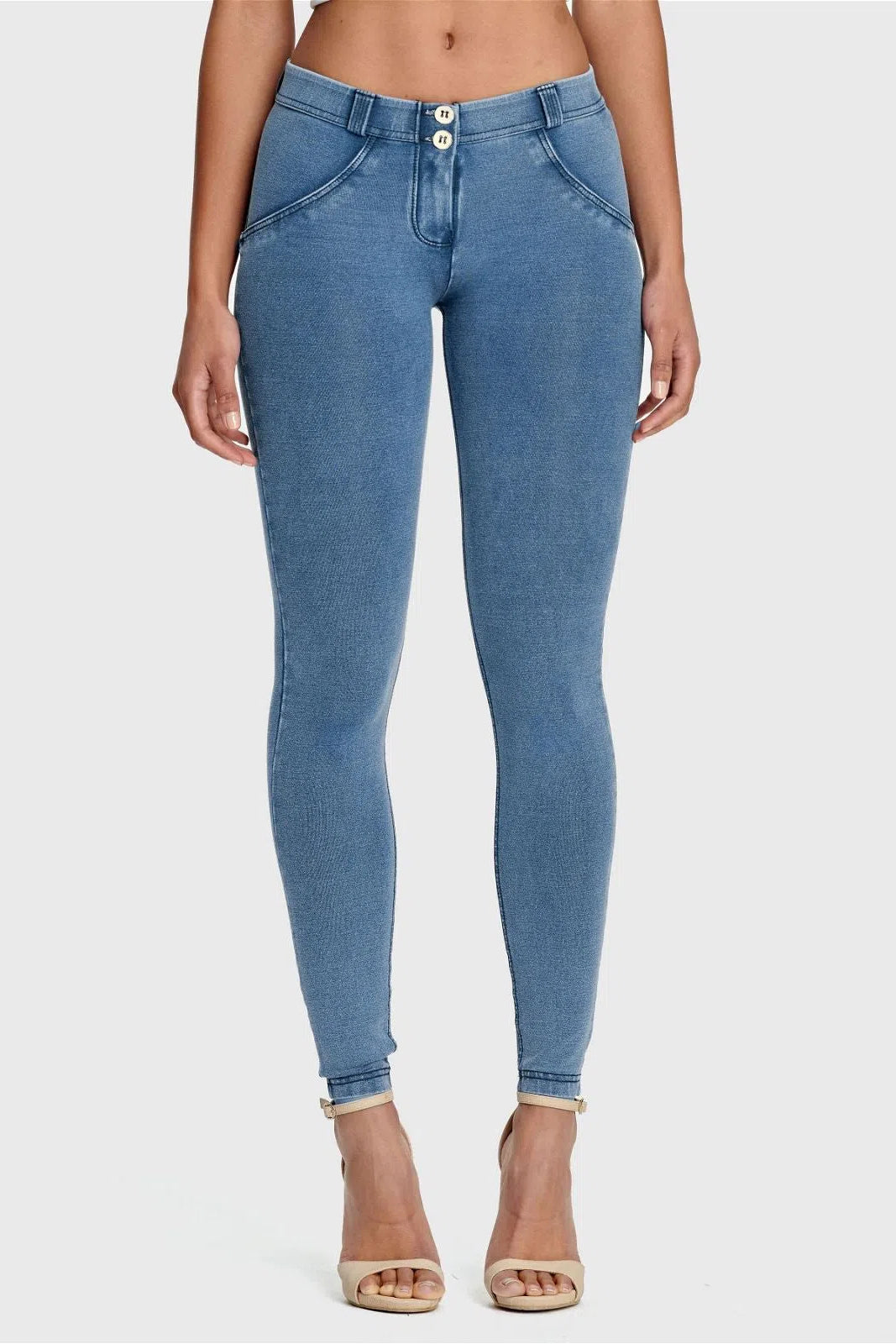 WRUP Denim - Mid Rise - Full Length - Light Blue + Blue Stitching 2