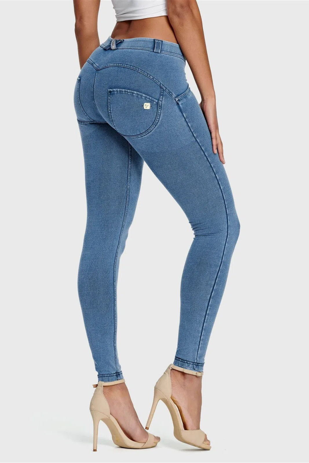 WRUP Denim - Mid Rise - Full Length - Light Blue + Blue Stitching 1