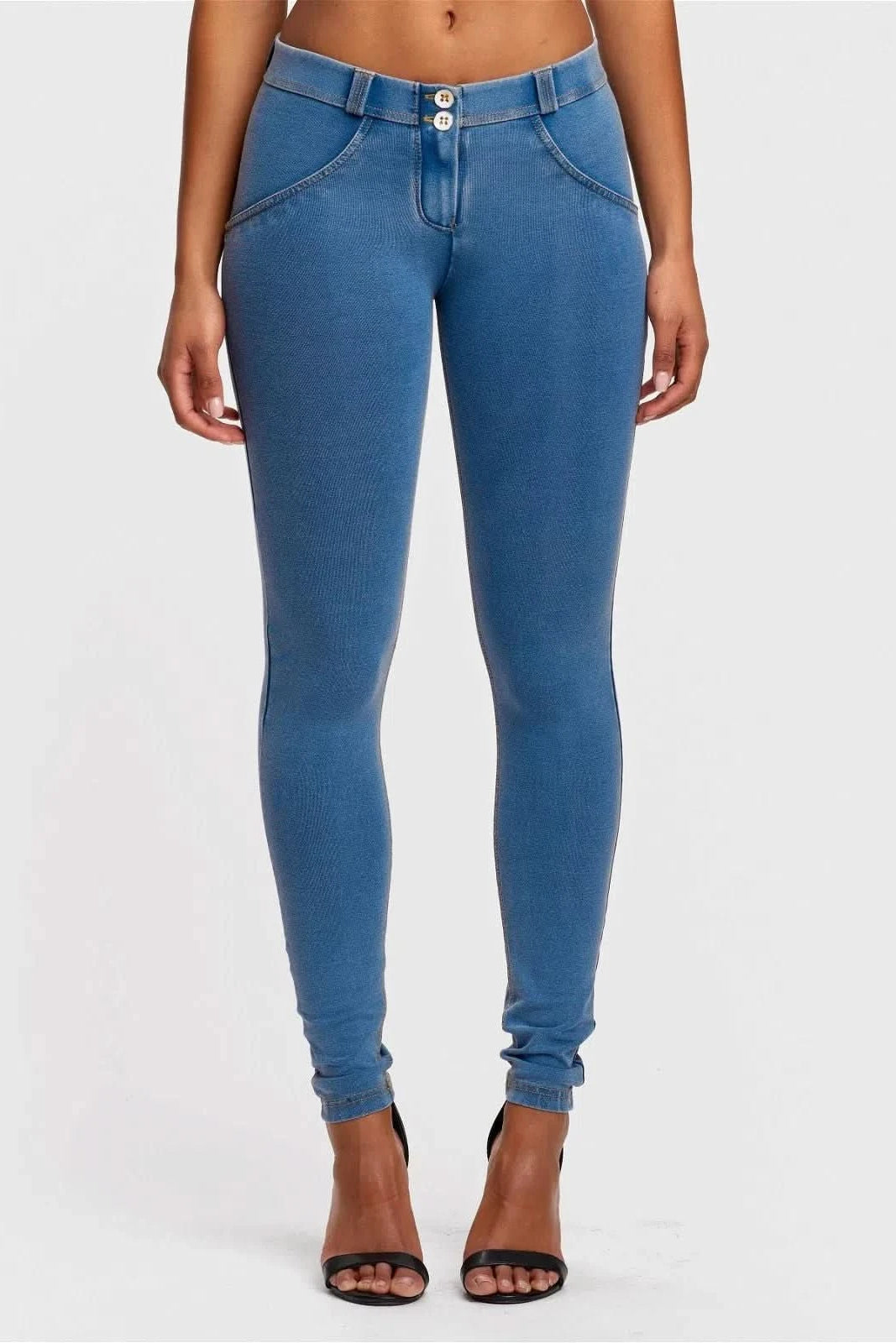 WRUP Denim - Mid Rise - Full Length - Light Blue + Yellow Stitching 3