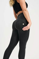 WRUP Denim with Feature Seam - High Waisted - 7/8 Length - Black + Black Stitching
